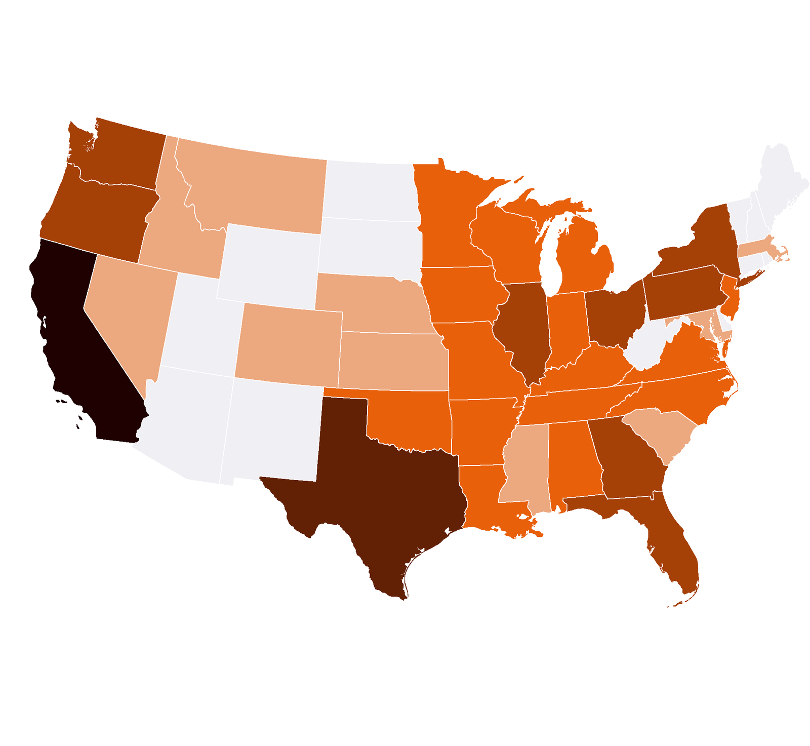 U.S. county map showing wildfire smoke days